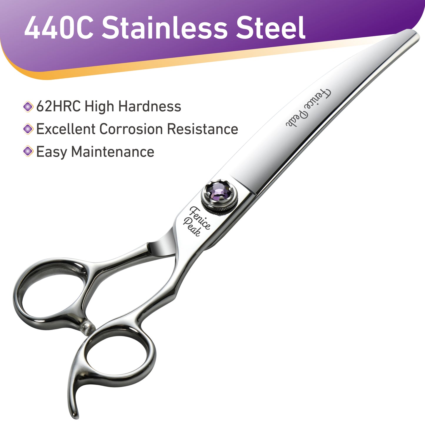 Violet & Silver Dog Grooming Scissors & Set, Straight, Curved, Thinner, Chunker & Eraser, 7 Inch, 440C Steel