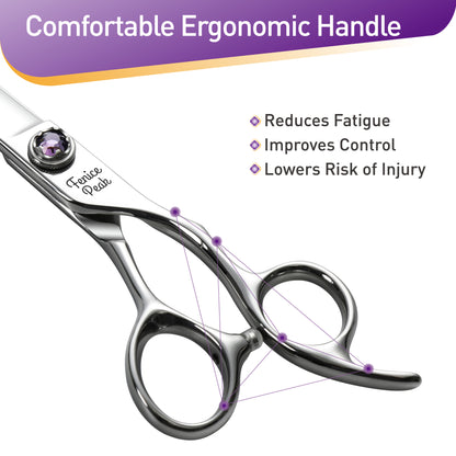 Violet & Silver Dog Grooming Scissors & Set, Straight, Curved, Thinner, Chunker & Eraser, 7 Inch, 440C Steel