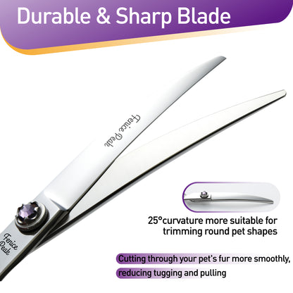 Violet & Silver Dog Grooming Scissors & Set, Straight, Curved, Thinner, Chunker & Eraser, 7 Inch, 440C Steel