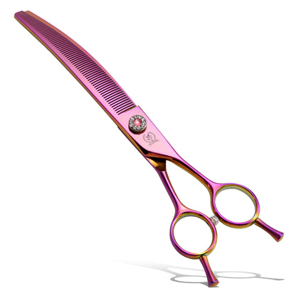 Curved Dog Grooming Scissors, Chunker, Thinner & Fluffer Shears, 7/8 Inch, Japanese 440C Steel