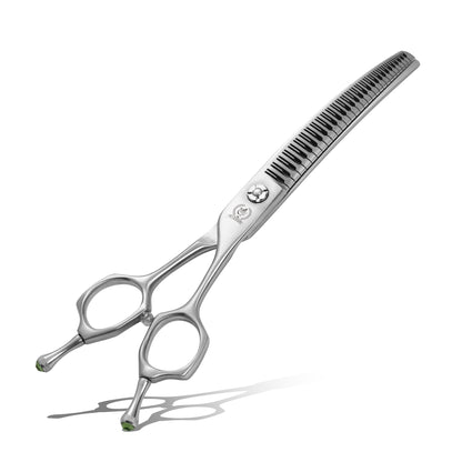7 Inch Curved Eraser Dog Grooming Scissors, 24/30-Tooth Mark-Free Shears, 70-80% Hair Removal, VG10 Steel