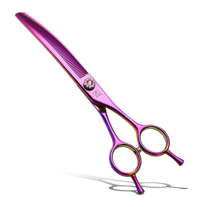 Curved Dog Grooming Scissors, Chunker, Thinner & Fluffer Shears, 7/8 Inch, Japanese 440C Steel