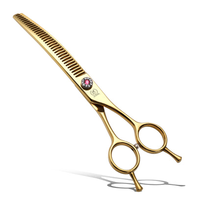 Curved Dog Grooming Scissors, Chunker, Thinner & Fluffer Shears, 7/8 Inch, Japanese 440C Steel