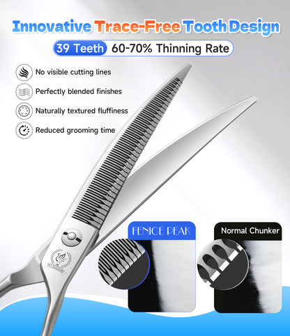 Master Series Curved Dog Grooming Scissors, Thinner, Chunker & Eraser Shears, 7/7.5 Inch, Japanese 440C High-Cobalt Steel
