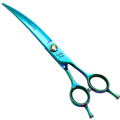 Green Dog Grooming Scissors & Set, Straight, Curved, Thinner & Chunker, 7/7.5 Inch, 440C Steel