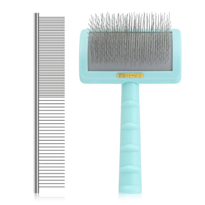 Premium Dog Slicker Brush for Thick Fur, 0.98 Inch Ultra-Long 135° Memory Soft Pins, Non-Slip Handle