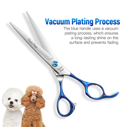 Blue Dog Grooming Scissors & Set, Straight, Curved, Thinner & Chunker, 6.5/7 Inch, 440C Steel