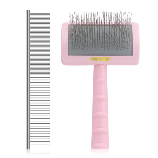 Premium Dog Slicker Brush for Thick Fur, 0.98 Inch Ultra-Long 135° Memory Soft Pins, Non-Slip Handle