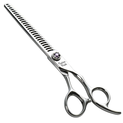 Violet & Silver Dog Grooming Scissors & Set, Straight, Curved, Thinner, Chunker & Eraser, 7 Inch, 440C Steel
