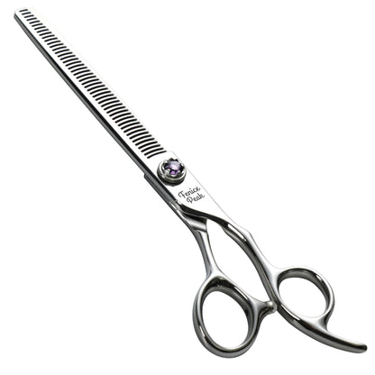 Violet & Silver Dog Grooming Scissors & Set, Straight, Curved, Thinner, Chunker & Eraser, 7 Inch, 440C Steel