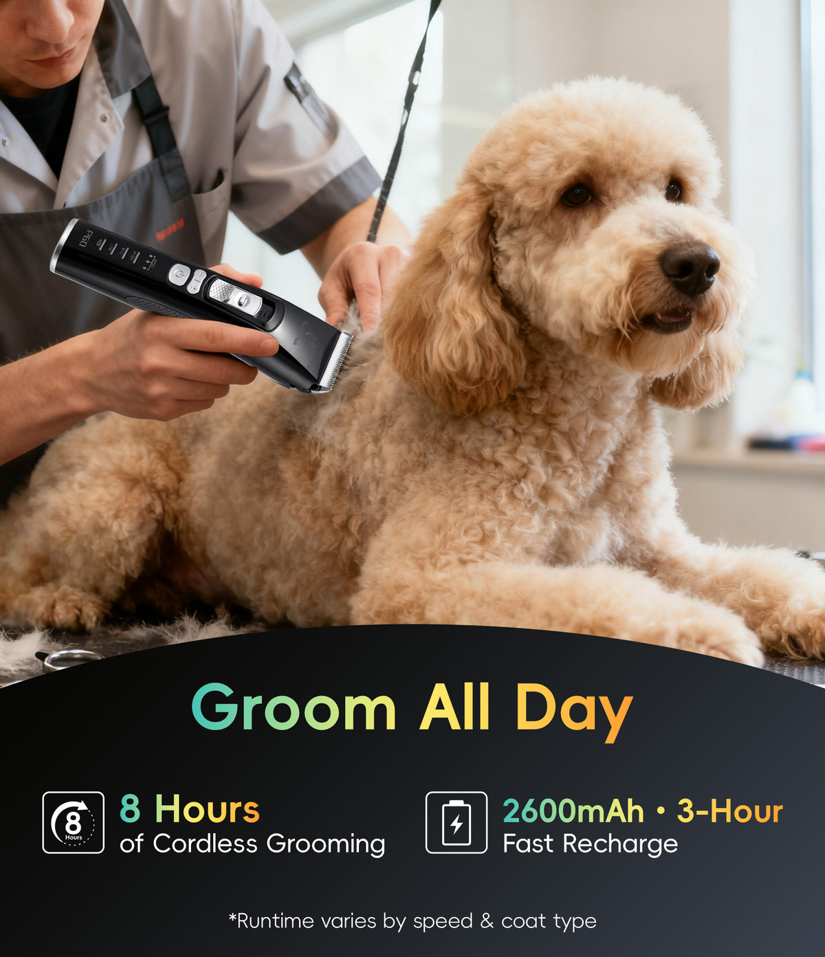 P60 Dog Grooming Clipper, Replacement Blades & Charger, 3-Speed Low Noise Cordless Pet Trimmer