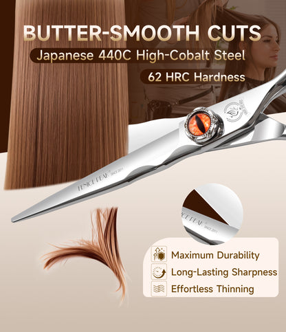 6 Inch Hair Cutting & Thinning Scissors, Japanese 440C High-Cobalt Alloy Steel, Hand-Honed Barber Shears