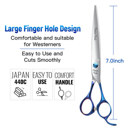 Blue Dog Grooming Scissors & Set, Straight, Curved, Thinner & Chunker, 6.5/7 Inch, 440C Steel