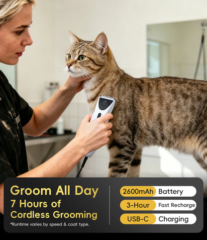 P70 Quiet Dog Grooming Clipper, 2-in-1 Cordless Pet Hair Trimmer, 7-Hour Runtime, 3 Speeds