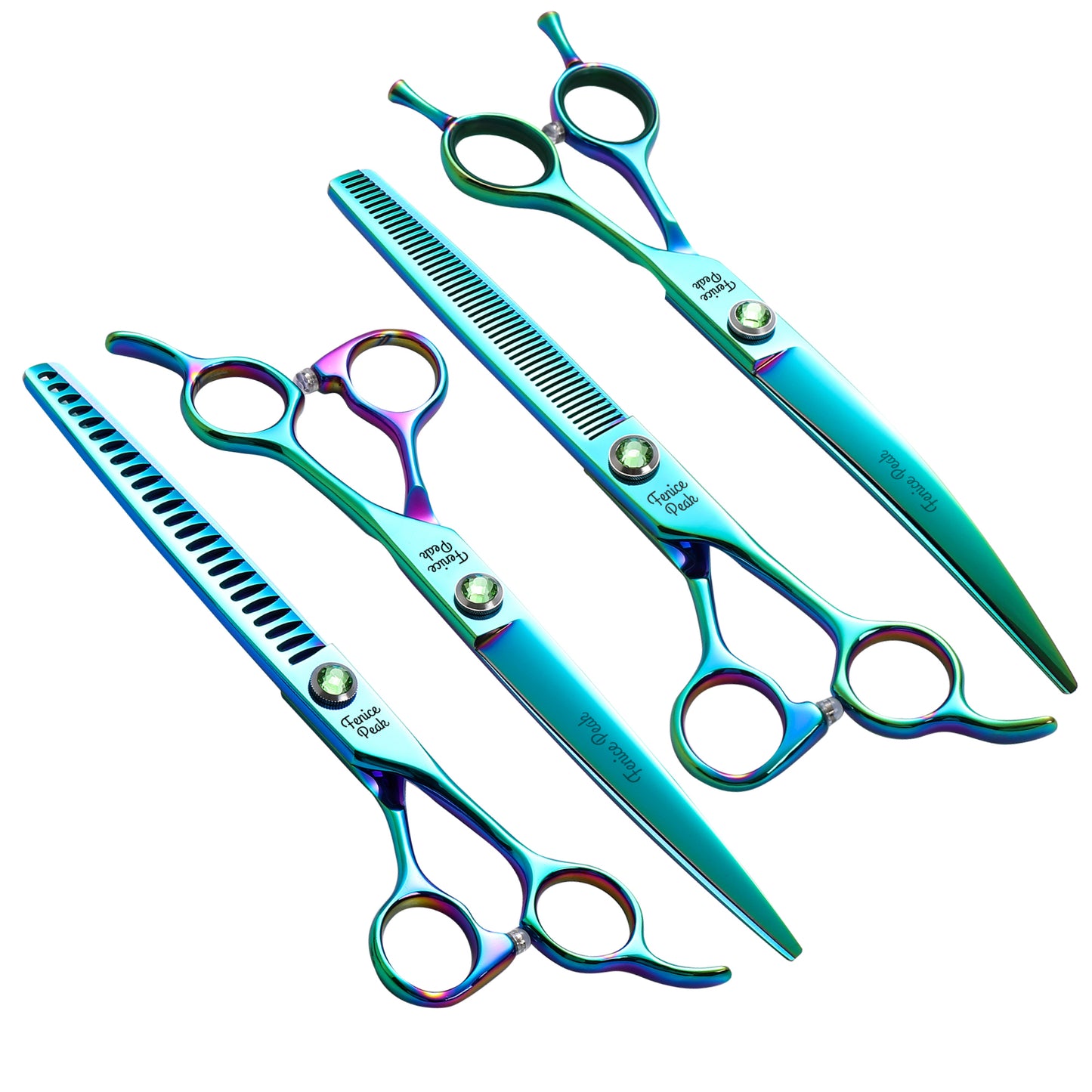 Green Dog Grooming Scissors & Set, Straight, Curved, Thinner & Chunker, 7/7.5 Inch, 440C Steel