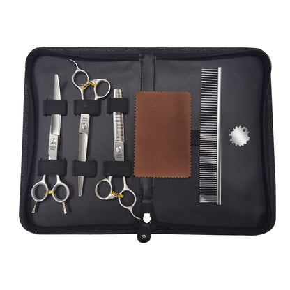 3-Piece Dog Grooming Scissors Set, Straight, Thinning & Curved Shears with Case, 7/8 Inch