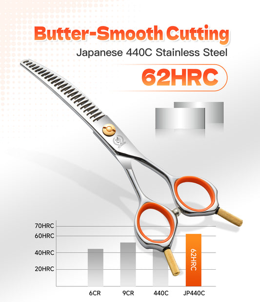 Small Dog & Cat Grooming Scissors & Set, Straight, Curved, Thinner & Chunker, 5/6 Inch, JP440C Round Tip Shears
