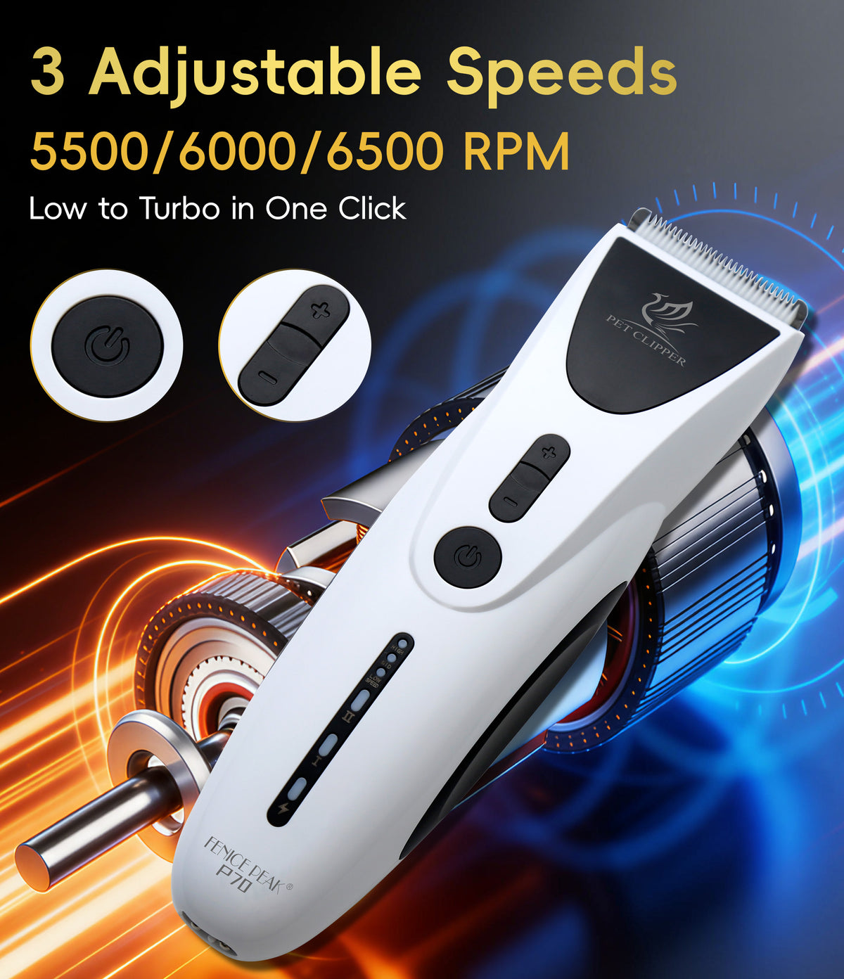 P70 Quiet Dog Grooming Clipper, 2-in-1 Cordless Pet Hair Trimmer, 7-Hour Runtime, 3 Speeds