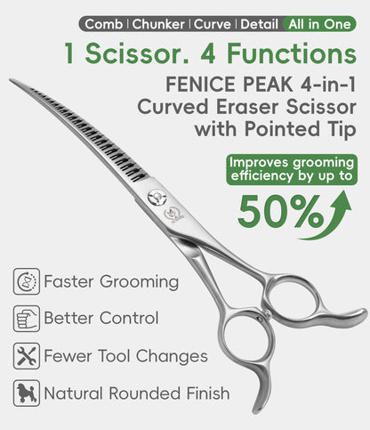 7 Inch Curved Eraser Dog Grooming Scissors, 24/30-Tooth Mark-Free Shears, 70-80% Hair Removal, VG10 Steel