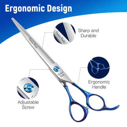 Blue Dog Grooming Scissors & Set, Straight, Curved, Thinner & Chunker, 6.5/7 Inch, 440C Steel