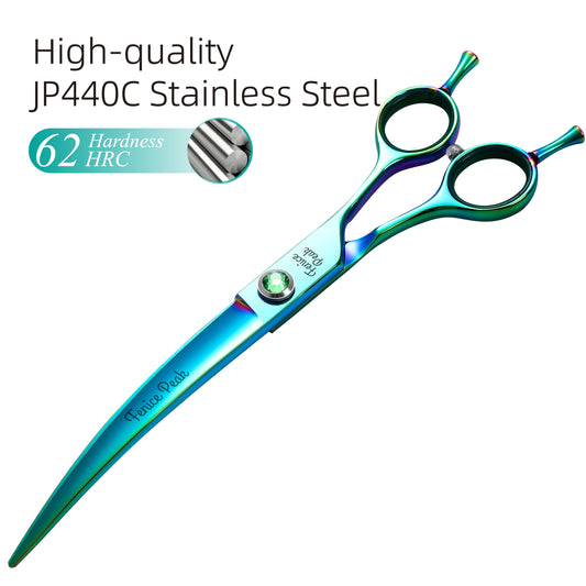 Green Dog Grooming Scissors & Set, Straight, Curved, Thinner & Chunker, 7/7.5 Inch, 440C Steel