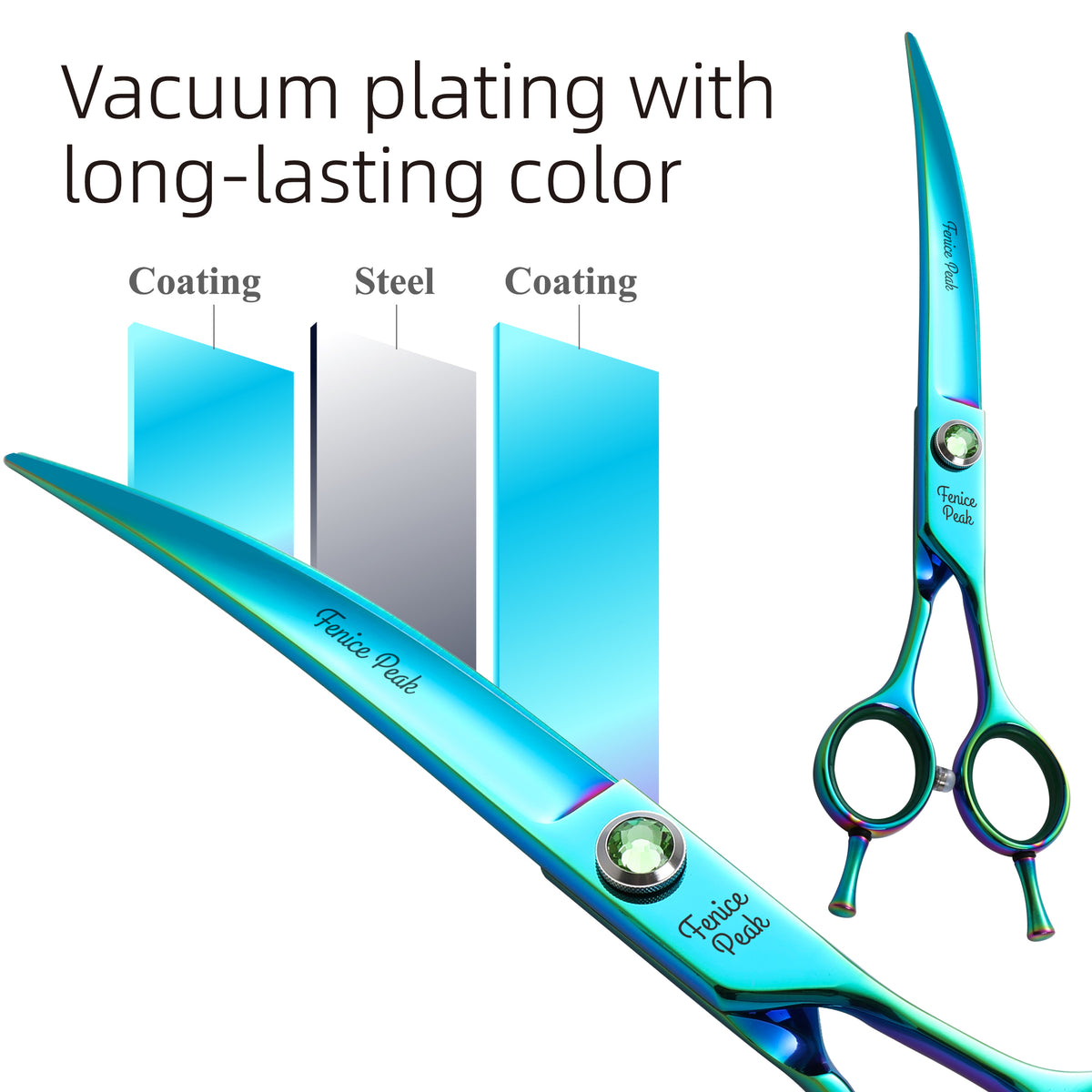 Green Dog Grooming Scissors & Set, Straight, Curved, Thinner & Chunker, 7/7.5 Inch, 440C Steel