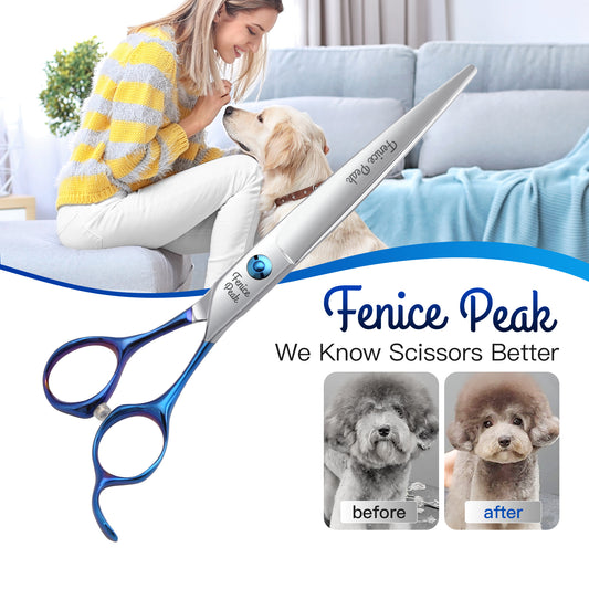 Blue Dog Grooming Scissors & Set, Straight, Curved, Thinner & Chunker, 6.5/7 Inch, 440C Steel
