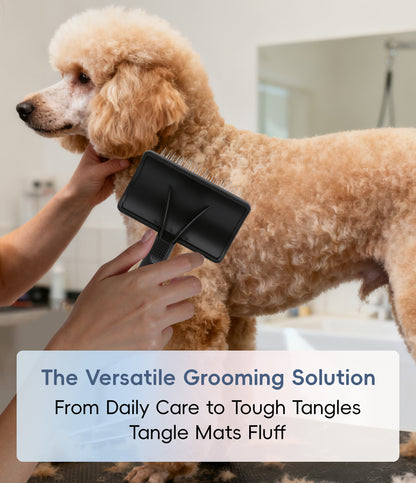 Premium Dog Slicker Brush for Thick Fur, 0.98 Inch Ultra-Long 135° Memory Soft Pins, Non-Slip Handle