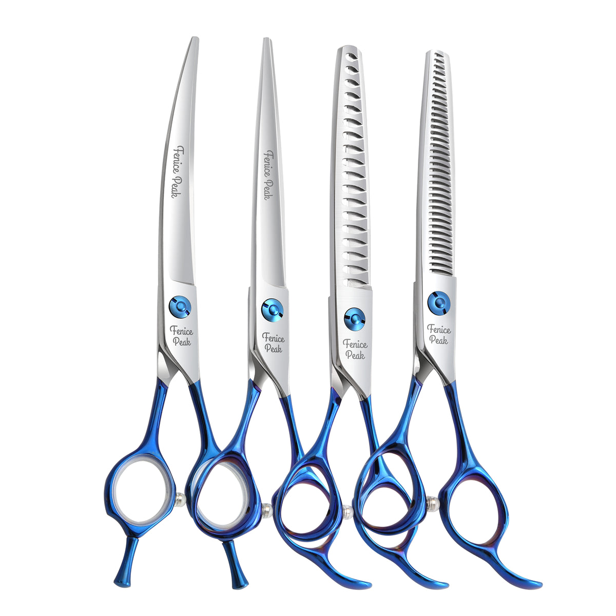 Blue Dog Grooming Scissors & Set, Straight, Curved, Thinner & Chunker, 6.5/7 Inch, 440C Steel