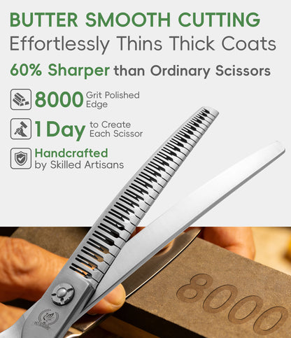 7 Inch Curved Eraser Dog Grooming Scissors, 24/30-Tooth Mark-Free Shears, 70-80% Hair Removal, VG10 Steel