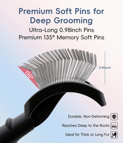 Premium Dog Slicker Brush for Thick Fur, 0.98 Inch Ultra-Long 135° Memory Soft Pins, Non-Slip Handle
