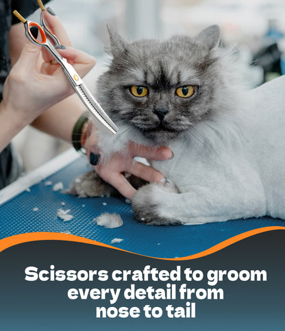 Small Dog & Cat Grooming Scissors & Set, Straight, Curved, Thinner & Chunker, 5/6 Inch, JP440C Round Tip Shears