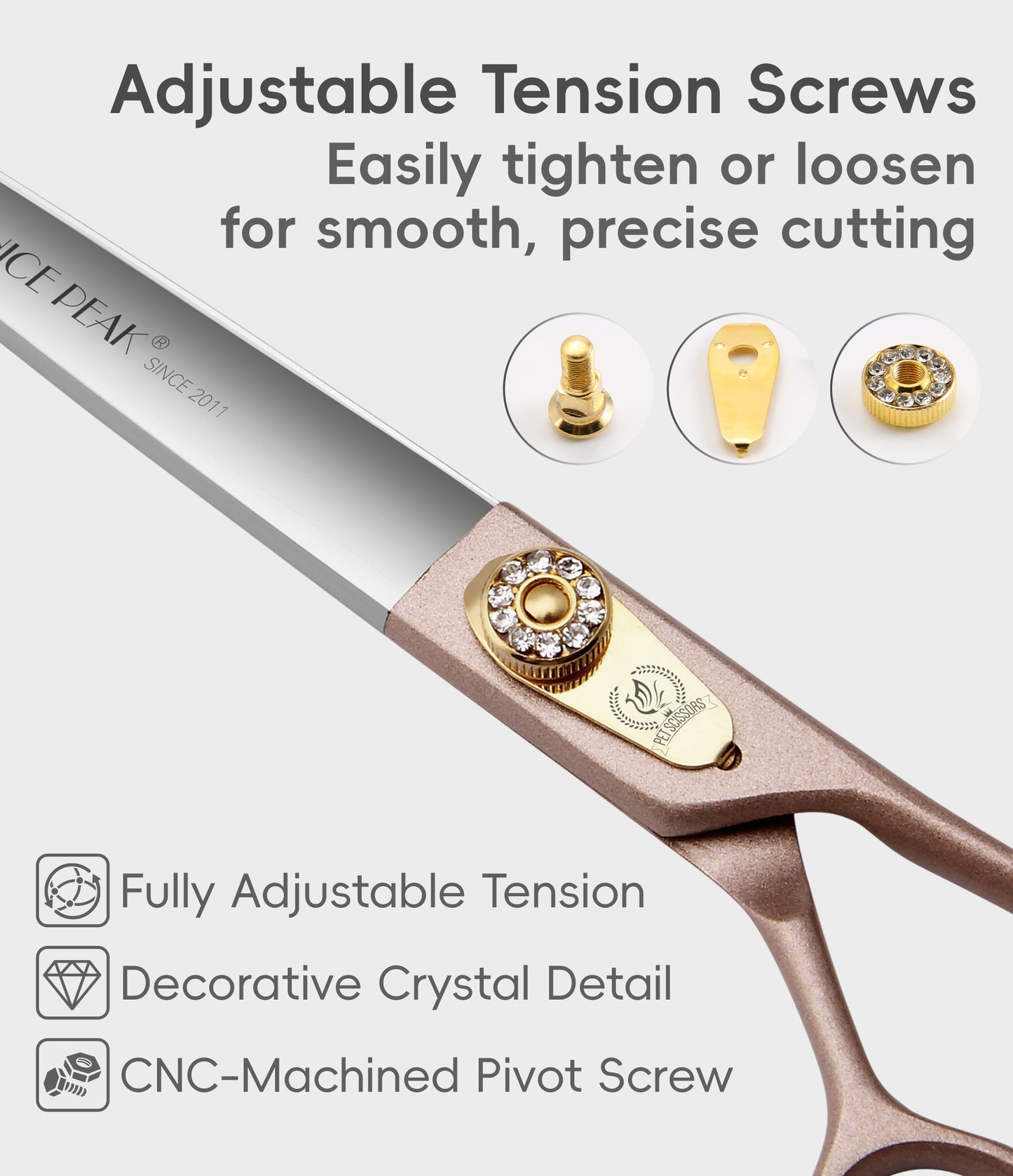 Champagne Gold Dog Grooming Scissors & Sets, Straight, Curved, Thinner & Chunker, 7/7.5/8 Inch, 440C Steel
