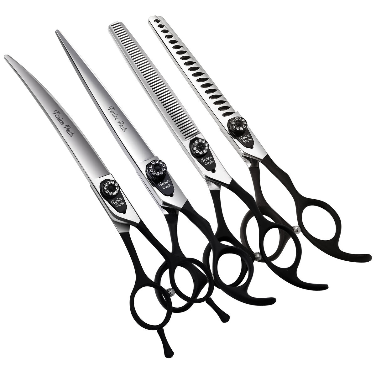Black Dog Grooming Scissors & Sets, Straight, Curved, Thinner & Chunker, 7/7.5/8 Inch, Japanese 440C Steel