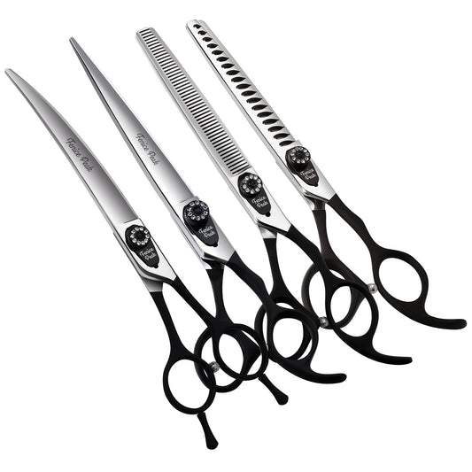 Black Dog Grooming Scissors & Sets, Straight, Curved, Thinner & Chunker, 7/7.5/8 Inch, Japanese 440C Steel