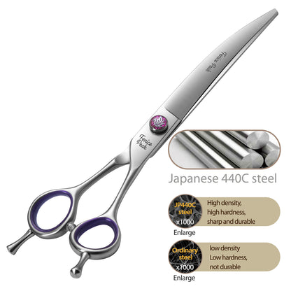 Violet & Silver Dog Grooming Scissors & Sets, Straight, Curved, Thinner & Chunker, 7/7.5/8 Inch, 440C Steel