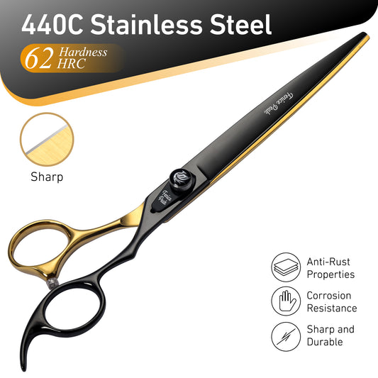 Black & Gold Dog Grooming Scissors & Sets, Straight, Curved, Thinner & Chunker, 7/8 Inch, 440C Steel