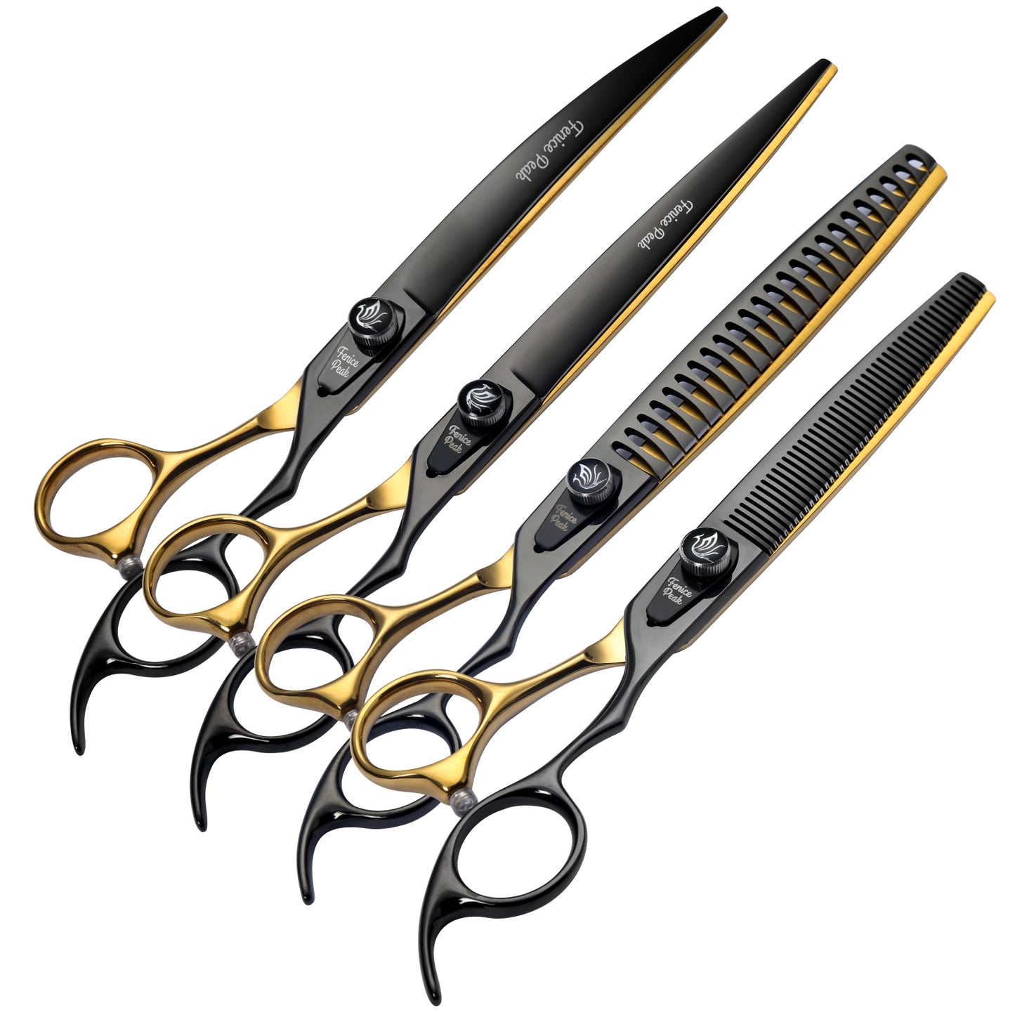 Black & Gold Dog Grooming Scissors & Sets, Straight, Curved, Thinner & Chunker, 7/8 Inch, 440C Steel