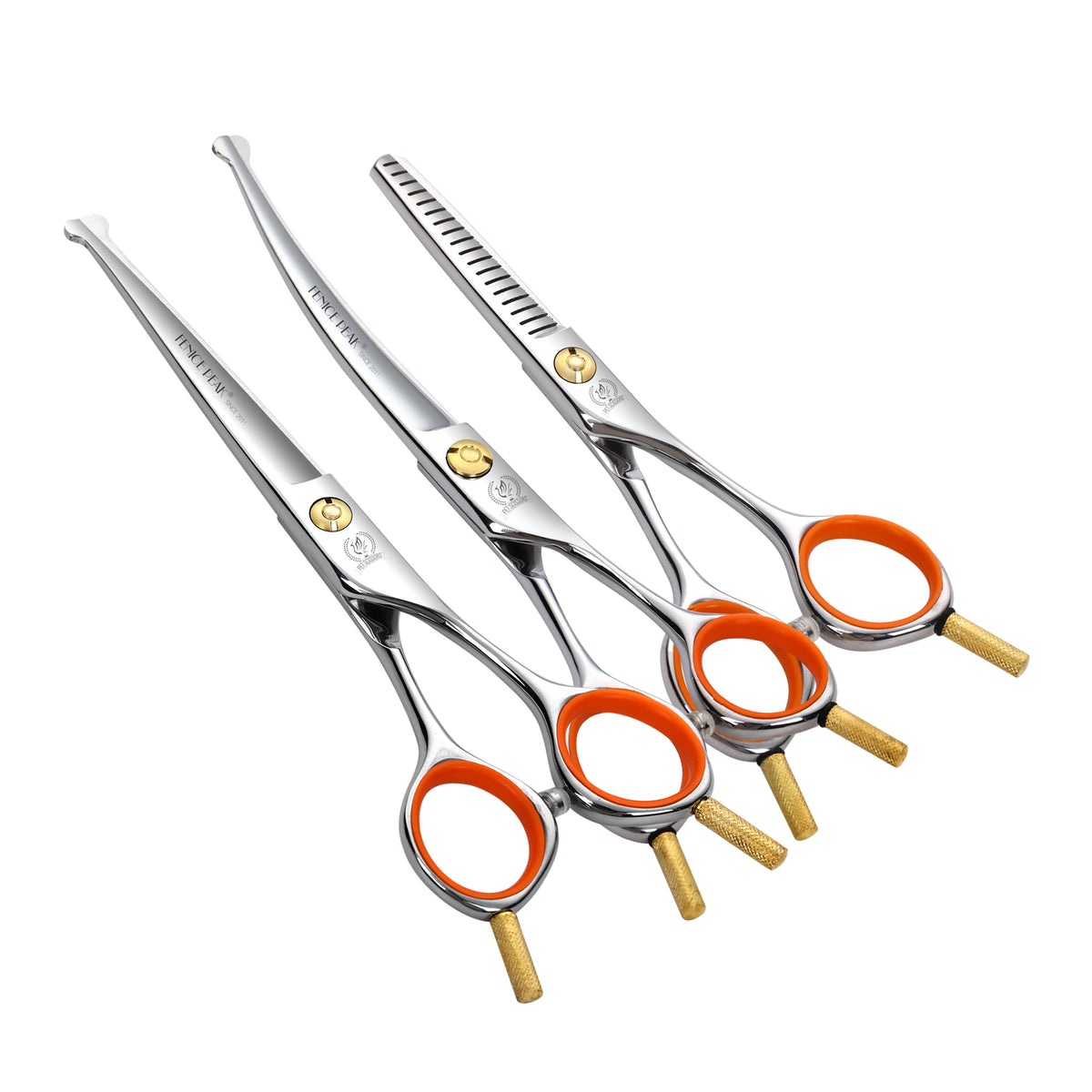 Small Dog & Cat Grooming Scissors & Set, Straight, Curved, Thinner & Chunker, 5/6 Inch, JP440C Round Tip Shears
