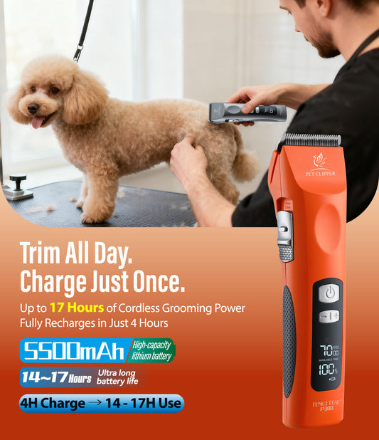 P300 Professional Dog Grooming Clipper & Replacement Blades, 17-Hour Runtime, 5-Speed Cordless Pet Trimmer