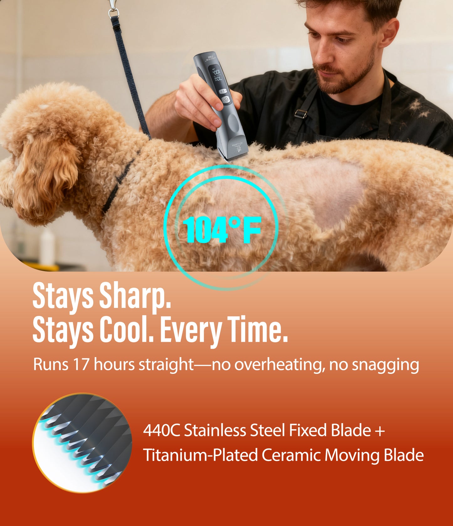 P300 Professional Dog Grooming Clipper & Replacement Blades, 17-Hour Runtime, 5-Speed Cordless Pet Trimmer