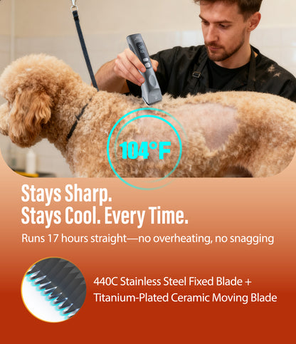 P300 Professional Dog Grooming Clipper & Replacement Blades, 17-Hour Runtime, 5-Speed Cordless Pet Trimmer