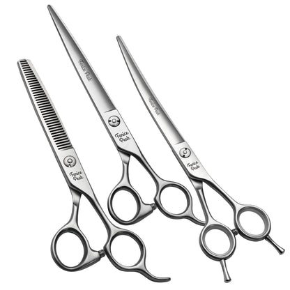 3-Piece Dog Grooming Scissors Set, Straight, Thinning & Curved Shears with Case, 7/8 Inch