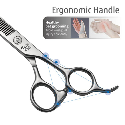 3-Piece Dog Grooming Scissors Set, Straight, Thinning & Curved Shears with Case, 7/8 Inch