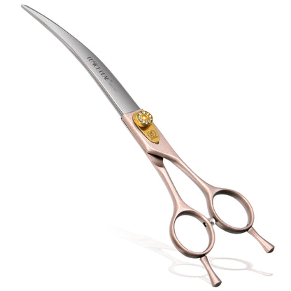 Champagne Gold Dog Grooming Scissors & Sets, Straight, Curved, Thinner & Chunker, 7/7.5/8 Inch, 440C Steel